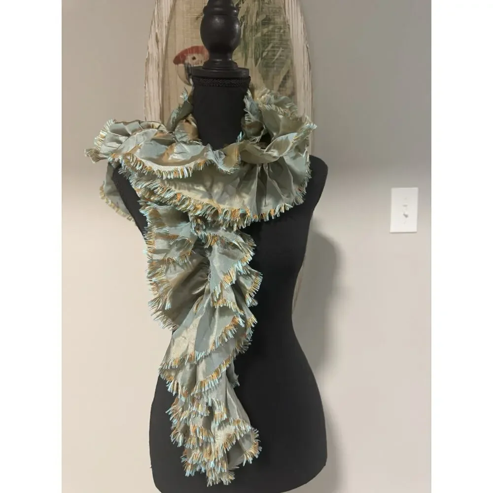 Stunning Vintage Boutique Frayed Petal Ruffled Silk Scarf